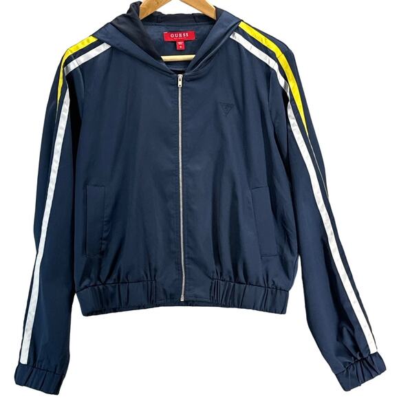 Guess Blue White Yellow Stripe Zip Up Retro Track Jacket Women Medium - Picture 1 of 7